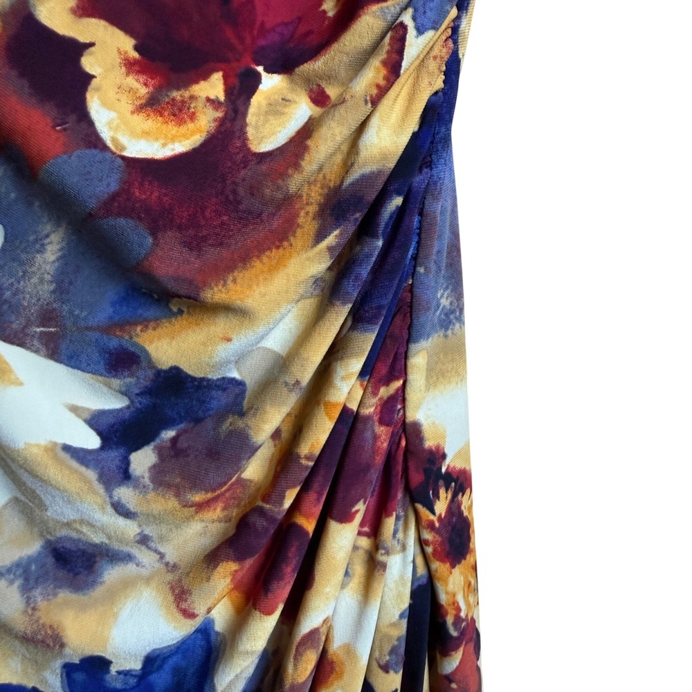 Lauren Ralph Lauren Floral Ruched Sheath Dress Size 14 Side Slit Wedding Guest - Picture 9 of 12
